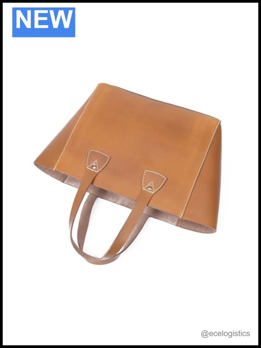 Classic Leather Tote Bag Raw Shopper Women's Handbag Contrast Stitching